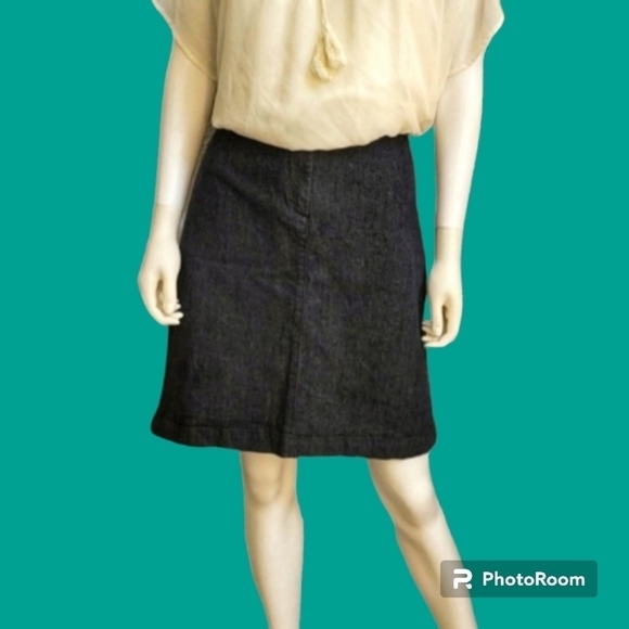 3/$30 TALBOTS 1990s Ribbed Denim Straight Mini Pencil Flat Front Petite Skirt - Picture 1 of 10